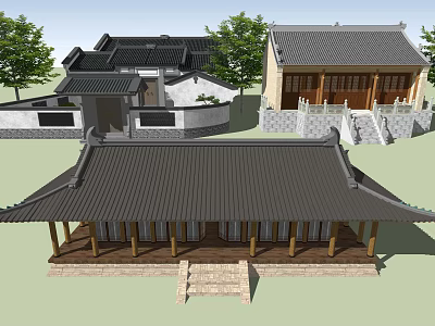 Traditional Ancient Architecture With Classic Roof Design Wooden Structure And Stone Steps 3d model