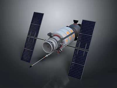 Space Satellite Module Equipment With Cylindrical Body Solar Panels And Docking System 3d model