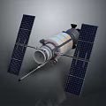 Space Satellite Module Equipment With Cylindrical Body Solar Panels And Docking System 3d model