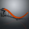 Outdoor Orange Curved Slide With Metal Support Structure And Staircase