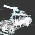 Armored Modified Car With Roof Mounted Cannon Rough Metal Body And Red Wheels