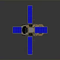 Detailed 3D Model Of Satellite With Blue Solar Panels And Yellow Body Structure