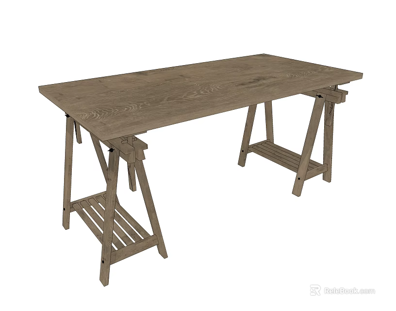 Simple Wooden Coffee Table With Cross Legs And Lower Storage Shelf 3d model 