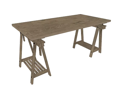 Simple Wooden Coffee Table With Cross Legs And Lower Storage Shelf 3d model