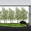Modern Landscape Wall with Bamboo Trees Green Lawn and Stone Lantern