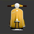 Vintage Yellow Motorcycle Scooter with Brown Seat and Silver Accents