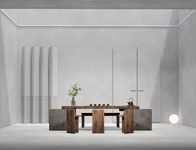 New Chinese Tea Table and Chair Home Tea Table and Chair Stool Plant 3d model