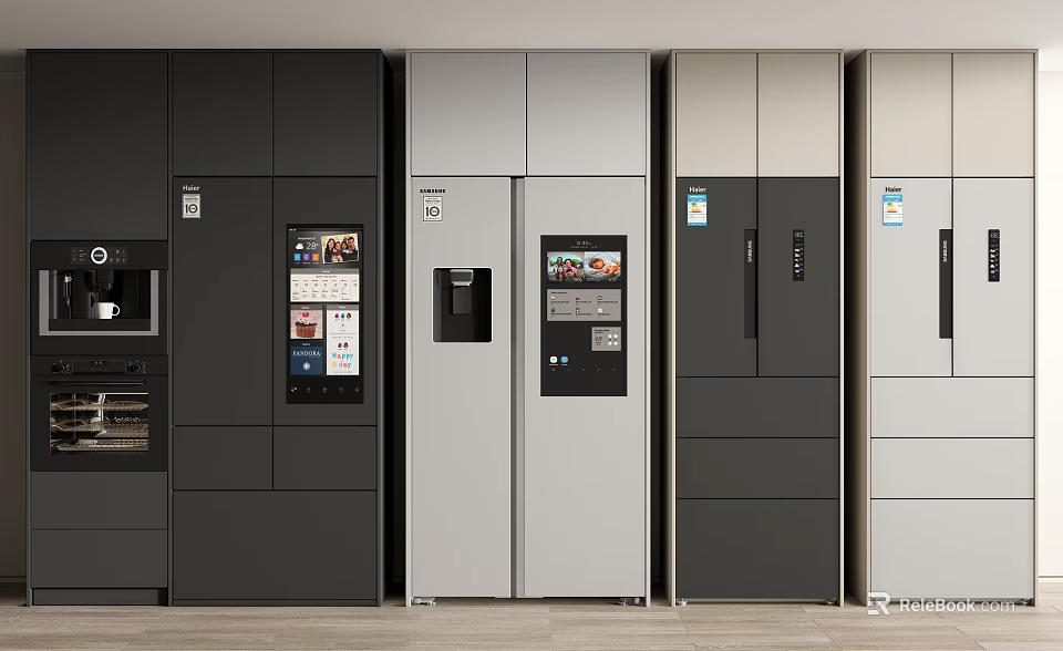 Modern Refrigerators and Freezers with Sleek Design and Various Colors for Kitchen 3d model 