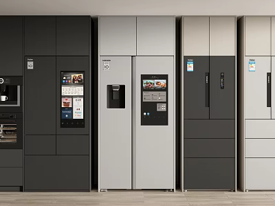 Modern Refrigerators and Freezers with Sleek Design and Various Colors for Kitchen 3d model