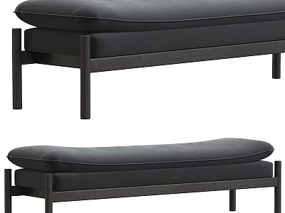Modern Wooden Bench With Black Padded Cushion And Minimalist Design 3d model