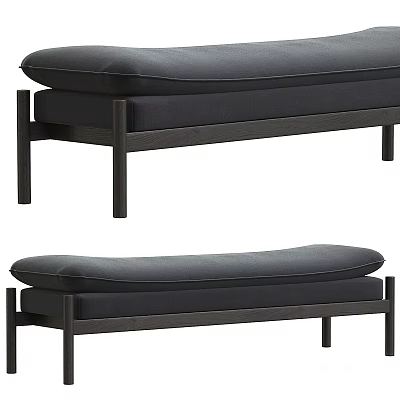 Modern Wooden Bench With Black Padded Cushion And Minimalist Design 3d model