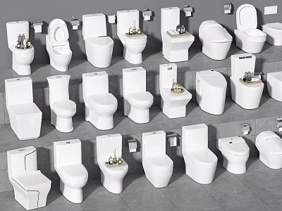White Toilets In Various Styles Displayed In Modern Bathroom Showroom 3d model