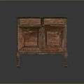 Vintage Wooden Cabinet with Two Drawers Cabinet Doors Carved Legs Distressed Finish