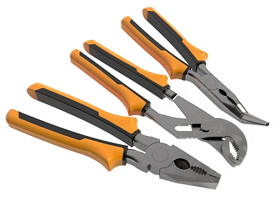 Hardware Pliers Set with Orange Black Handles and Different Types for Various Uses 3d model