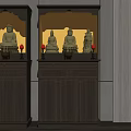 Dark Wooden Traditional Chinese Buddhist Shrine Cabinets With Buddha Statues And Red Ornaments