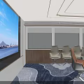 Modern Conference Room Interior With Large Windows Scenic View Chandelier And Decorative Landscape Wall