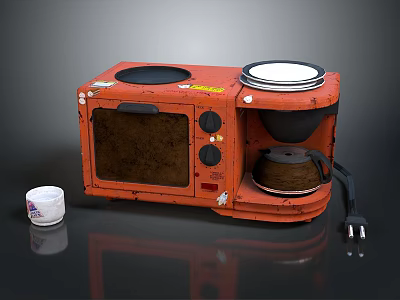Orange Electronic Microwave Coffee Maker Combo With White Cup And Power Plug 3d model