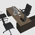 Modern Office Desk With Wooden Desktop Computer Monitor File Organizer And Ergonomic Chairs