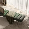Green Ottoman Featuring Brown Bag Green Blanket White Curtains And Transparent Table With Glasses
