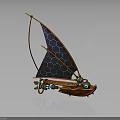 Fantasy Character Sailing Creature Inspired Sailboat With Hexagonal Sails Orange Blue Elements And Glowing Parts