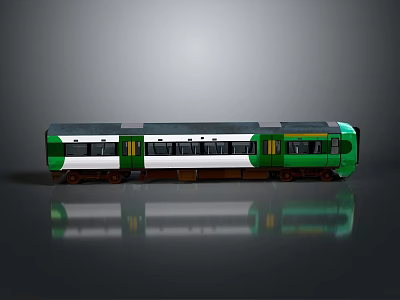 Modern Green and White Passenger Train Exterior Design With Windows and Yellow Accents 3d model