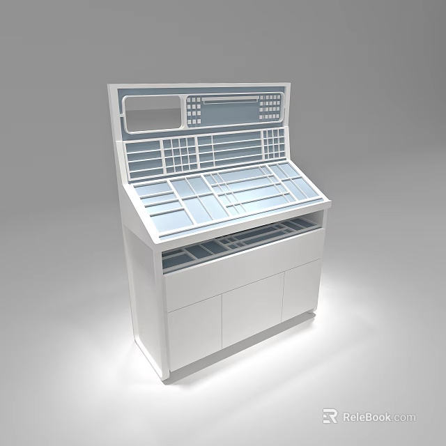 White Modern Display Cabinet With Glass Compartments And Multiple Storage Drawers 3d model 