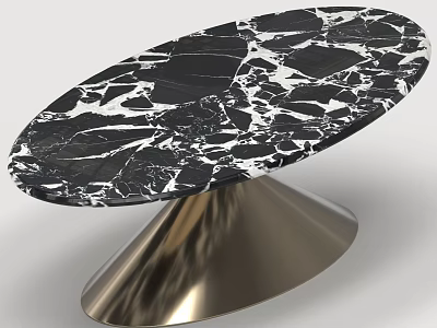 Modern Luxury Oval Black White Marble Coffee Table For Sofa Combination With Polished Brass Base 3d model