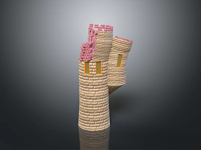 Castle Building Featuring Yellow Brick Towers Pink Roof And Decorative Windows 3d model