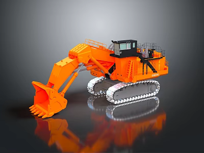 Orange Crawler Excavator With Large Bucket And Heavy Duty Industrial Machinery Design 3d model