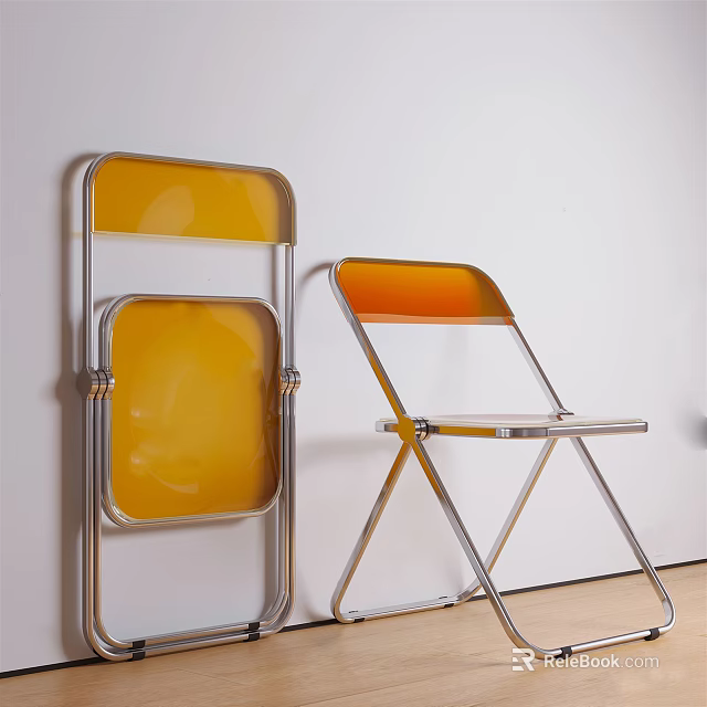 Modern Foldable Leisure Chairs With Orange Transparent Panels And Metal Frame 3d model 