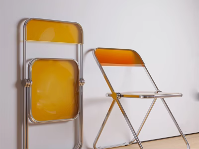Modern Foldable Leisure Chairs With Orange Transparent Panels And Metal Frame 3d model