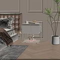 Modern White Bedside Table With Metal Frame Candles In Bedroom Green Plant And Rug