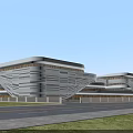 Modern Commercial Complex Featuring Unique Striped Facade Glass Curtain Walls And Green Surroundings