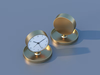 Golden Round Table Clocks With Open Lid White Dial And Black Hands For Home Use 3d model