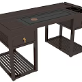 Dark Wood Tea Table with Drawers Open Shelves and Tea Tray Design