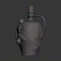 Vintage Ceramic Decorative Bottle With Handle Featuring Carved Fruit Patterns And Cork Stopper