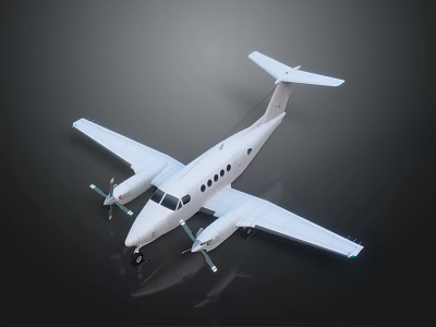 Small White Twin Propeller Airplane With Fuselage Windows On Dark Background And Reflection 3d model
