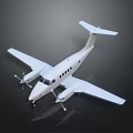 Small White Twin Propeller Airplane With Fuselage Windows On Dark Background And Reflection 3d model