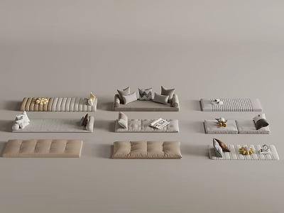 Upholstered Sofas And Benches With Soft Cushions In Neutral Color Designs 3d model