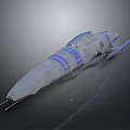 Gray Spaceship 3D Model Featuring Blue Stripes And Wing Like Structure In Space