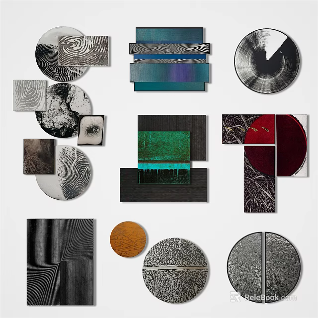 Modern Abstract Wall Decor with Geometric Shapes Colorful Patterns and Textured Surfaces 3d model 