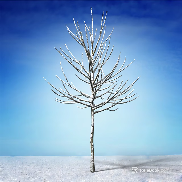 Bare Arbor With Snow Covered Branches Against Clear Blue Sky 3d model