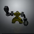 Shiny Golden Robot Character With 3D Black Mechanical Arms And Yellow Round Head