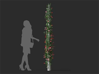 Vertical Decorative Vine With Green Leaves And Red Flowers Beside Female Silhouette 3d model