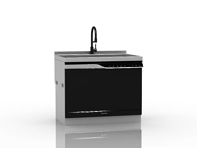 Modern Integrated Kitchen Appliance With Black Cabinet And Silver Faucet Design 3d model