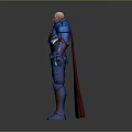 Game Movie Character 3D Model In Blue Red Costume With Red Cape Chest S Symbol