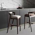 Modern Kitchen Bar Stools With Wooden Frame White Seat And Dark Cabinets By Marble Countertop