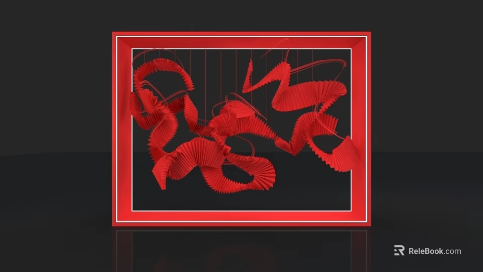 Eye Catching Red Frame Photo Spot With Spiral Wave Art Decorations 3d model 
