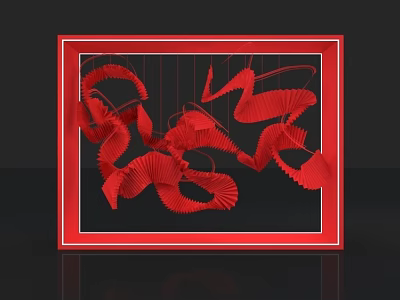 Eye Catching Red Frame Photo Spot With Spiral Wave Art Decorations 3d model