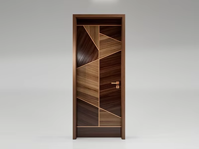 Wooden Swing Door With Geometric Pattern And Brown Color Combination Design 3d model
